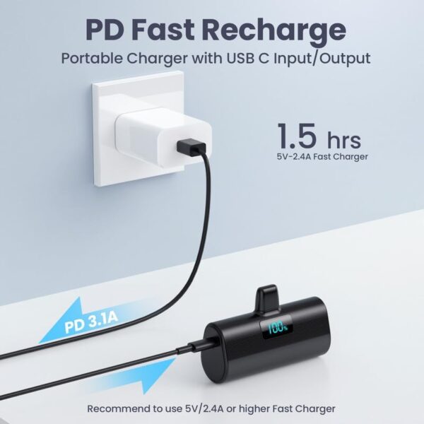 Small Portable Charger for iPhone,5200mAh MFi Certified Mini Power Bank,20W PD Fast Charging Travel Portable Phone Charger,LCD Display Battery Pack Compatible with iPhone 14 Pro/13/12/11/XR/X/SE/8/7 - Image 5