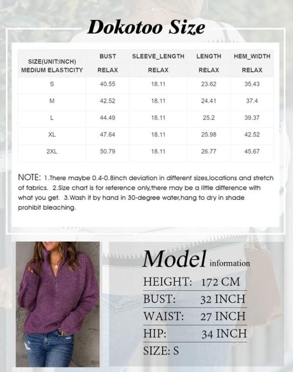 Dokotoo Womens Sweaters Long Sleeve 1/4 Zip Pullover Polo V Neck Dressy Casual Tops - Image 6